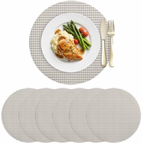 Light Gray Tiny Flowers Leather Placemats Set of 6, 15 Inch, Rustic