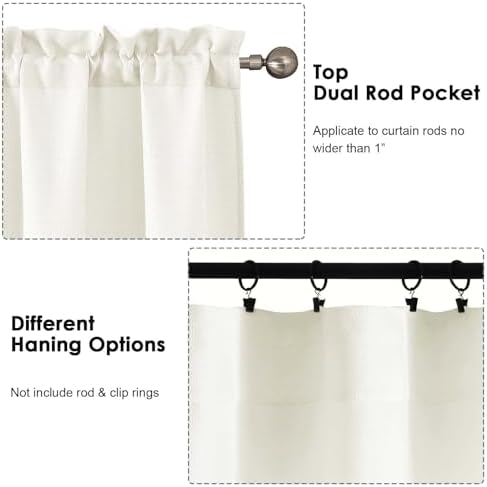 OWENIE Bob Ivory Linen Curtains 63 Inch Length 2 Panels Set for Living