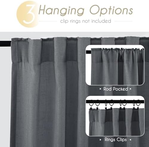 Dark Gray Curtains for Living Room Back Tab Modern Farmhouse Semi