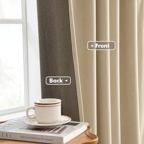 ANRODUO Beige Velvet Curtains 84 Inches Long for Bedroom 2 Panels
