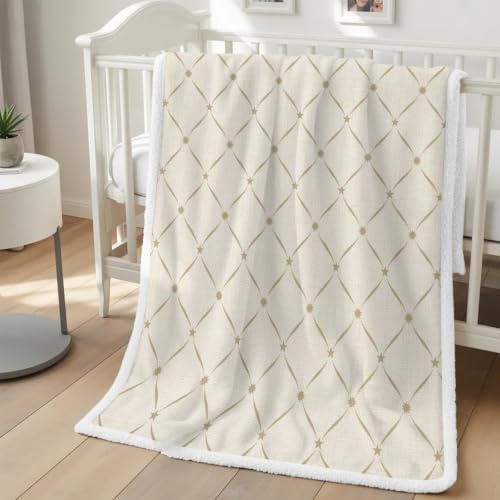Classic Grid Sherpa Fleece Throw Blanket Geometric Crossed Lines