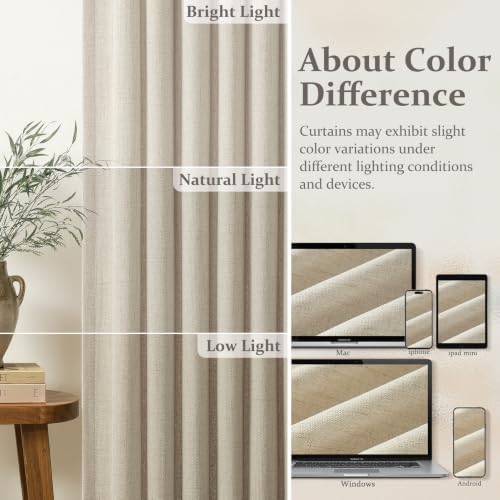 Extra Long 108 Inch Pinch Pleated Heavy Linen Sheer Warm Beige