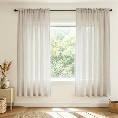 Mrs.Naturall 72 Inch Length Linen Sheer Curtains for Living Room, Rod