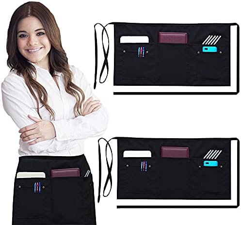 Brtex Server Aprons with 5 Pockets (2 Pack) – Commercial Grade Black