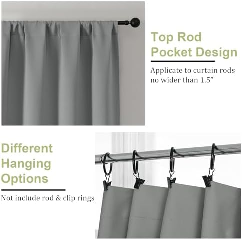 OWENIE Sally Light Grey Blackout Curtains for Bedroom 63 Inch Length 2