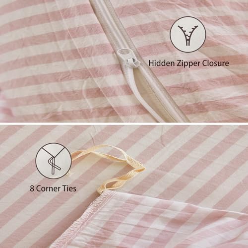 Striped Duvet Cover Set King Size 100% Washed Cotton Linen Feel