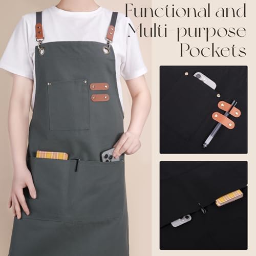 Chef Aprons for Men Women with Large Pockets, Cotton Canvas Water