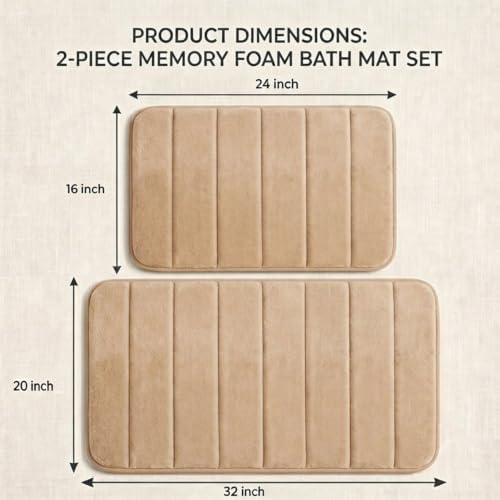 Memory Foam Bathroom Rugs Sets 2 Piece - Super Soft Absorbent Quick