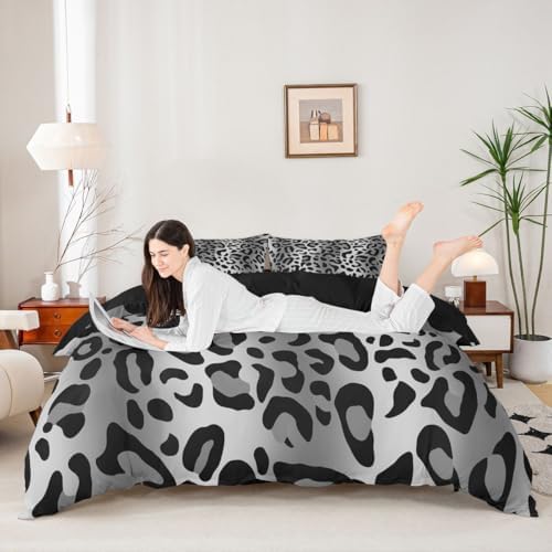 Erosebridal Pale Gray Gradient Leopard King Duvet Cover Ombre Animal