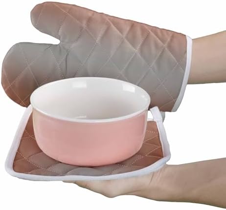 Quilted Cotton Terry Cloth Oven Mitt, Pot Holder Red Brown Grey Ombre