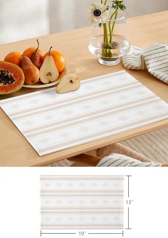 Beige Striped Table Runner and Placemats for Dining Table, Burlap