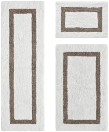 Tufted Cotton White Beige Bathroom Rugs Sets 3 Piece