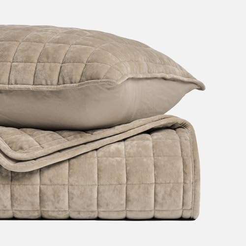 RECYCO Channel Box Stitch Velvet Quilt Set, Twin/Twin XL Size, Urban