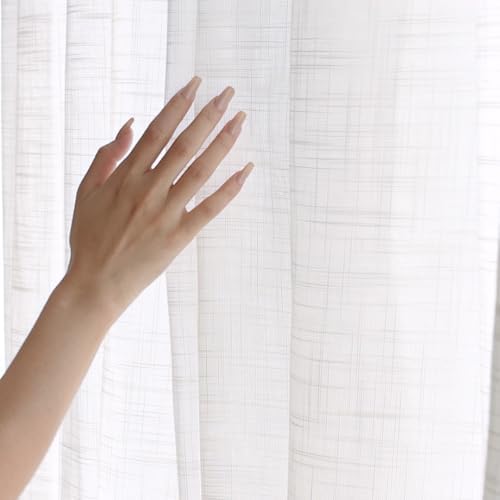 White Sheer Curtains for Living Room 84" Linen Textured Light