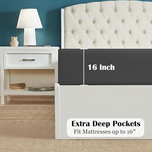 Egyptian Cotton Fitted Sheet King Size 16 Inch Deep - Dark Grey