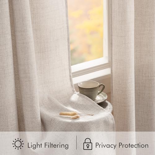 MIULEE Faux Linen Curtains 72 Inch Length 2 Panels Natural Beige Semi