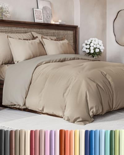 Duvet Cover Full Size - 3 Piece with Zipper Closure - Heathered Beige