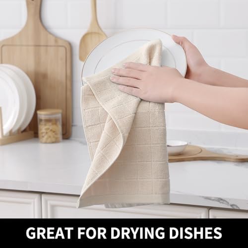 Homaxy 100% Cotton Terry Kitchen Dish Cloths, 6 Pack, Beige
