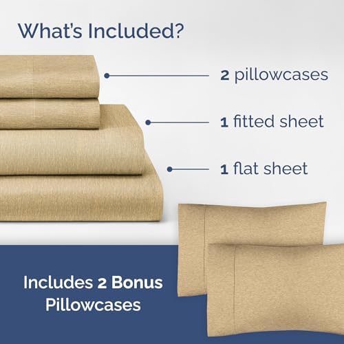 Heathered Tan 4-Piece Sheet Set & Pillowcase Bedding Bundle