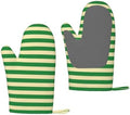 Dark Green and Beige Stripes Oven Mitts 2 Pack Kitchen Heat Resistant