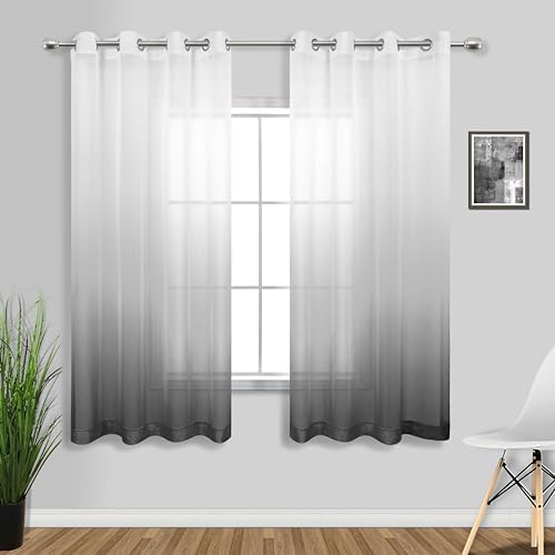 KOUFALL White Gray Curtains for Bedroom Ombre Pattern Design Modern
