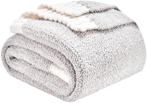 CozeCube Reversible Knitted Throw Blanket, Grey White Melange 60"x80"