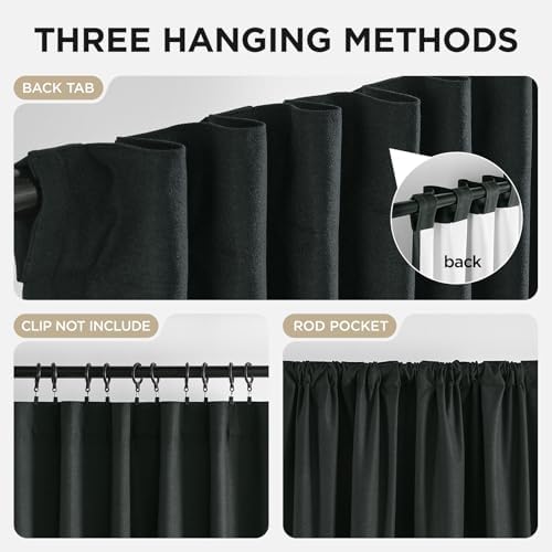 Joydeco Black Blackout Curtains 120 Inches Long - 100% Blackout