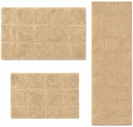 SUPERIOR Cotton Washable Bath Rug with Runner Bundle Set, 3 Piece