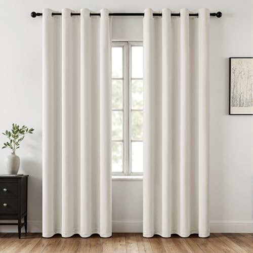 MIULEE Ivory Blackout Bedroom Curtains Drapes 84 Inch Long 52"x84"