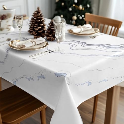 Marble Texture Print Square Table Cloth, Waterproof Duty Vinyl Plaid