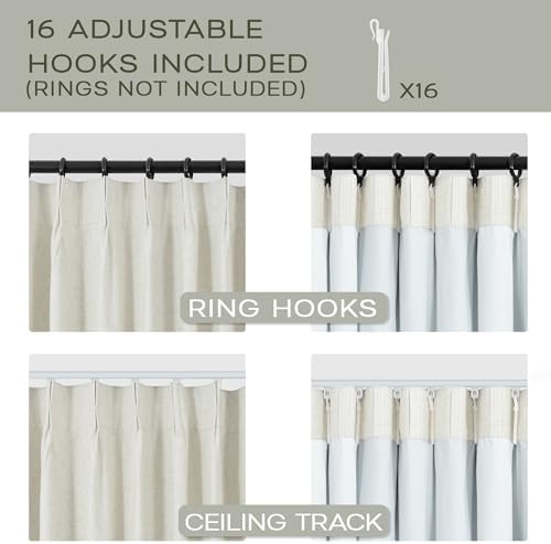 108 Inch Pinch Pleated Blackout Linen Curtains, 9FT Long Floor to