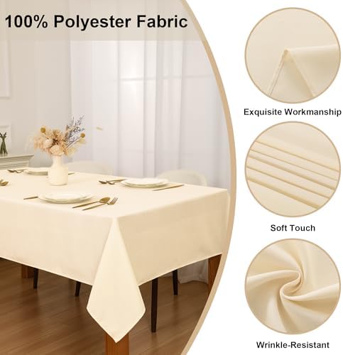 XWZO Champagne Faux Linen Tablecloth for Rectangle Tables - Wrinkle