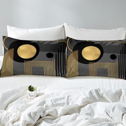 Erosebridal Gray Black Abstract Boho Duvet Cover King Size Mid Century