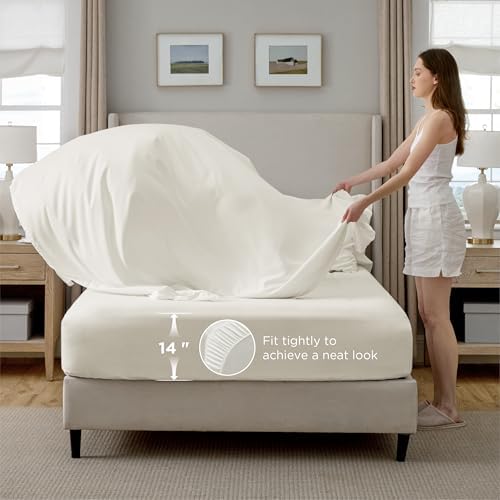 Bedsure 7-Piece Full Size Comforter Sets & Sheets, Ivory Full Bedding
