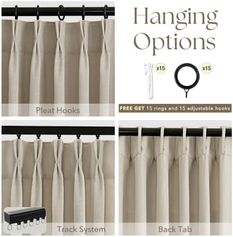 Greige Taupe Linen Pinch Pleated Curtains 84 Inch Length for Living