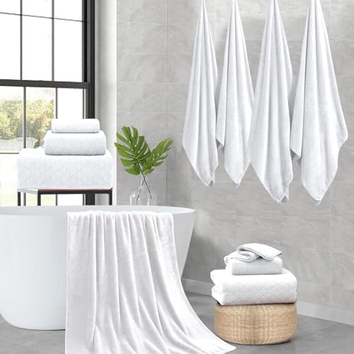 Ycosy Extra Large Bath Towels Set 35x70 Inches - White Luxury 600 GSM