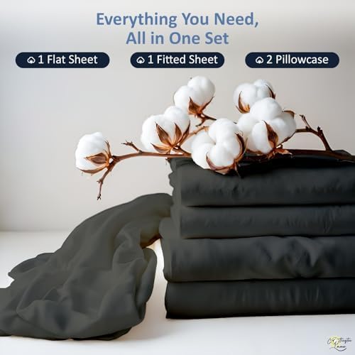 Cottington Lane King Sheet Set, 4 Piece 100% Cotton, 16" Deep, Dark