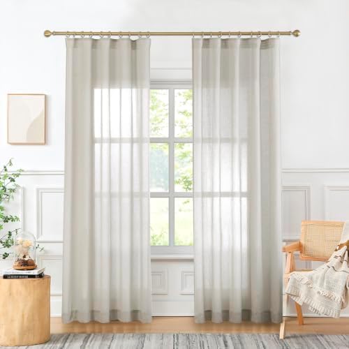 2 Panels Semi Sheer Linen Back Tab Curtains for Living Room, 72"W x