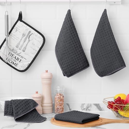 Homaxy Microfiber Kitchen Towels and Dishcloths Sets, 12 Pack, Dark