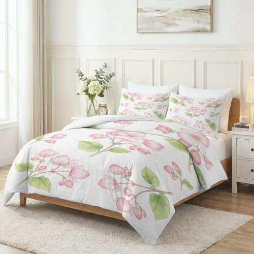 King Duvet Cover Set Soft Microfiber Plants Crabapple Blossoms