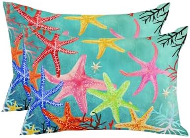 Outdoor Pillow Covers with Inserts,Coastal Colorful Starfish