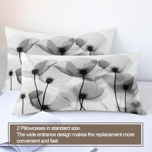 Gray Florals Duvet Cover Set Queen Size European Florals Bedding Set