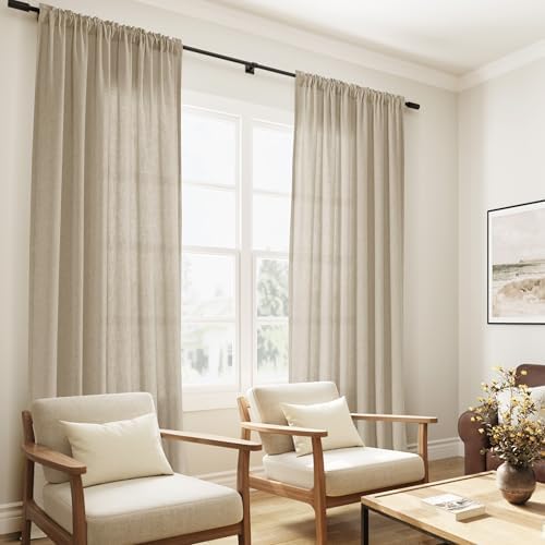 Guken Linen Curtains 96 Inch for Living Room Rod Pocket Taupe