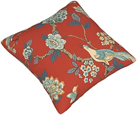 Chinoiserie Pillow Cover Cushion Cover Red Floral Bird Throw Pillow