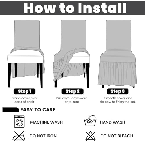 Rakila 4PK Jacquard Stretch Dining Chair Covers with Skirt Beige