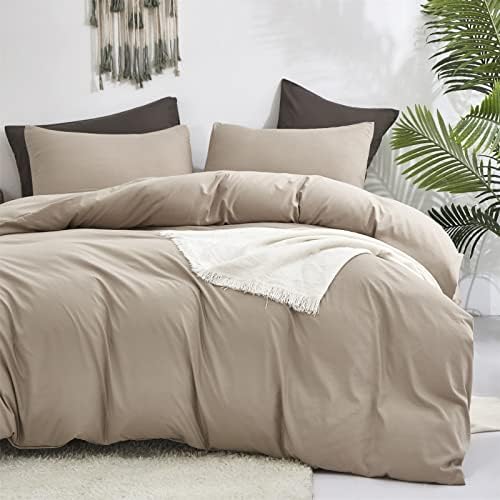 Luxlovery Khaki Comforter Set King Cream Coffee Bedding Comforter Dark