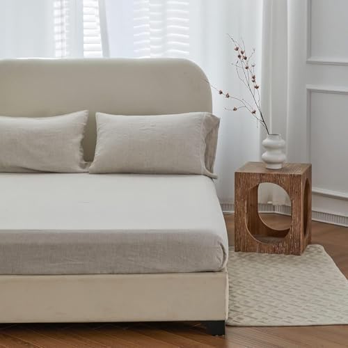 Simple&Opulence 100% Linen Fitted Sheet Cal King, 14 Inch Deep Pocket