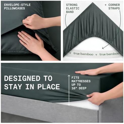 TRUE BAMBOO Sheets Set King Size - Silky Soft & Cooling - Dark Gray