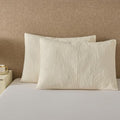 Quilted Pillow Shams Damask Ivory King Set of 2 Embroidered Cotton
