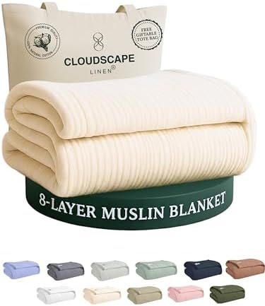 CLOUDSCAPE 8 Layer Muslin Blanket Queen Size, Gauze, Cotton 92"x92"